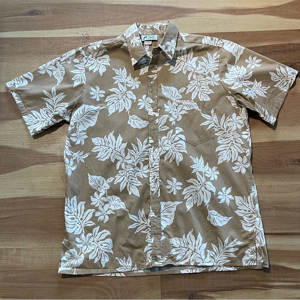 Vintage Malihini Hawaiian Shirt Brown Floral Print Men’s Size XL Made in Hawaii